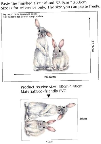 Miniatura 2 de Calcomanías de pared de conejos de dibujos animados encantadores murales de pintura de animales, calcomanías impermeables extraíbles para habitación
