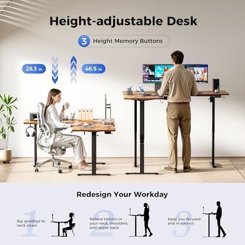 Image of Agilestic Electric L Shaped Standing Desk 63 x 55 Inch with Power Outlet, Height Adjustable Corner Stand up Desk with Cable Management,Sit Stand Home Office Workstation with Splice Board, Rustic Brown