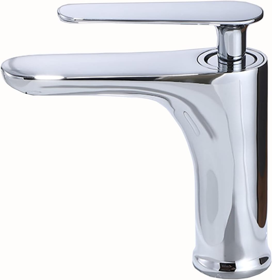 tap Handle Compatible with Sink Single Hole Brass faucets hot and Cold Bathroom Chrome 1 Hole,White ，Faucet Kitchen Mixer
