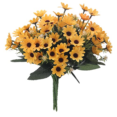 Joanwe 5 Bundles Yellw Flowers Artificial Fake Daisy Flowers For Home Decor And Outside Diy Garden Decor #TOP17