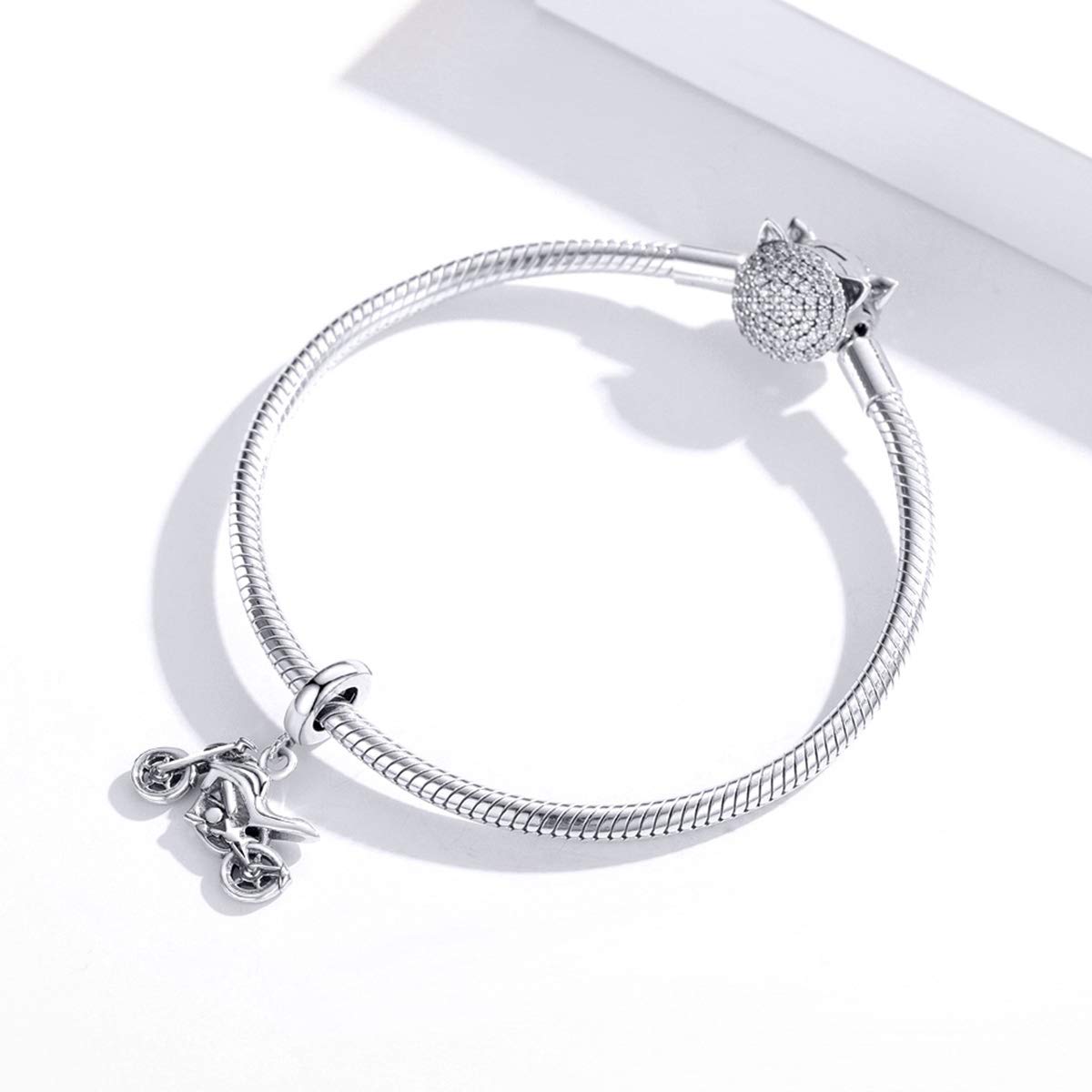 Breloque moto en argent sterling 925 pour bracelet original de 3 mm