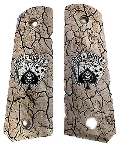 Compatible Replacement for 1911 Premium Gun Grips Colt Gov. & Clones Taurus, S&W, Springfield, Rock Island MOP Full Size w/Aces & Eights - Premium Gun Grips