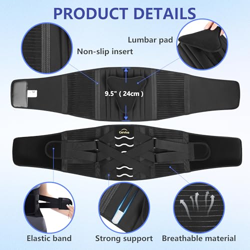 Cerviva Back Brace Support Belt-Lumbar for Back Pain, Sciatica, Scoliosis, Herniated Disc Adjustable Support Straps-Lower Back Brace with Removable Lumbar Pad for Men & Women, Lumbar Support Belts for work (Medium)