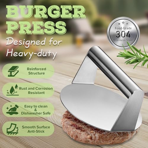 Pontual Smash Burger Set 5-TLG, Grillspachtel Set aus Edelstahl für Grillplatte Teppanyaki, Plancha Grill Zubehör mit Groß Grillwender, Burgerpresse, Burgerglocke, Pattywender für Männer Geschenk