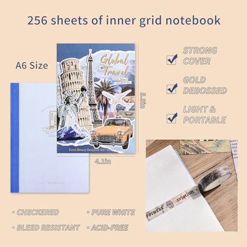 Image of emmoolife Scrapbooking Supplies Kit, Daily Life World Travel Scrapbook Kit for Bullet Junk Journal, Stationery, A6 Grid Notebook, DIY Journaling Supplies, Birthday Craft Gift Teen Women