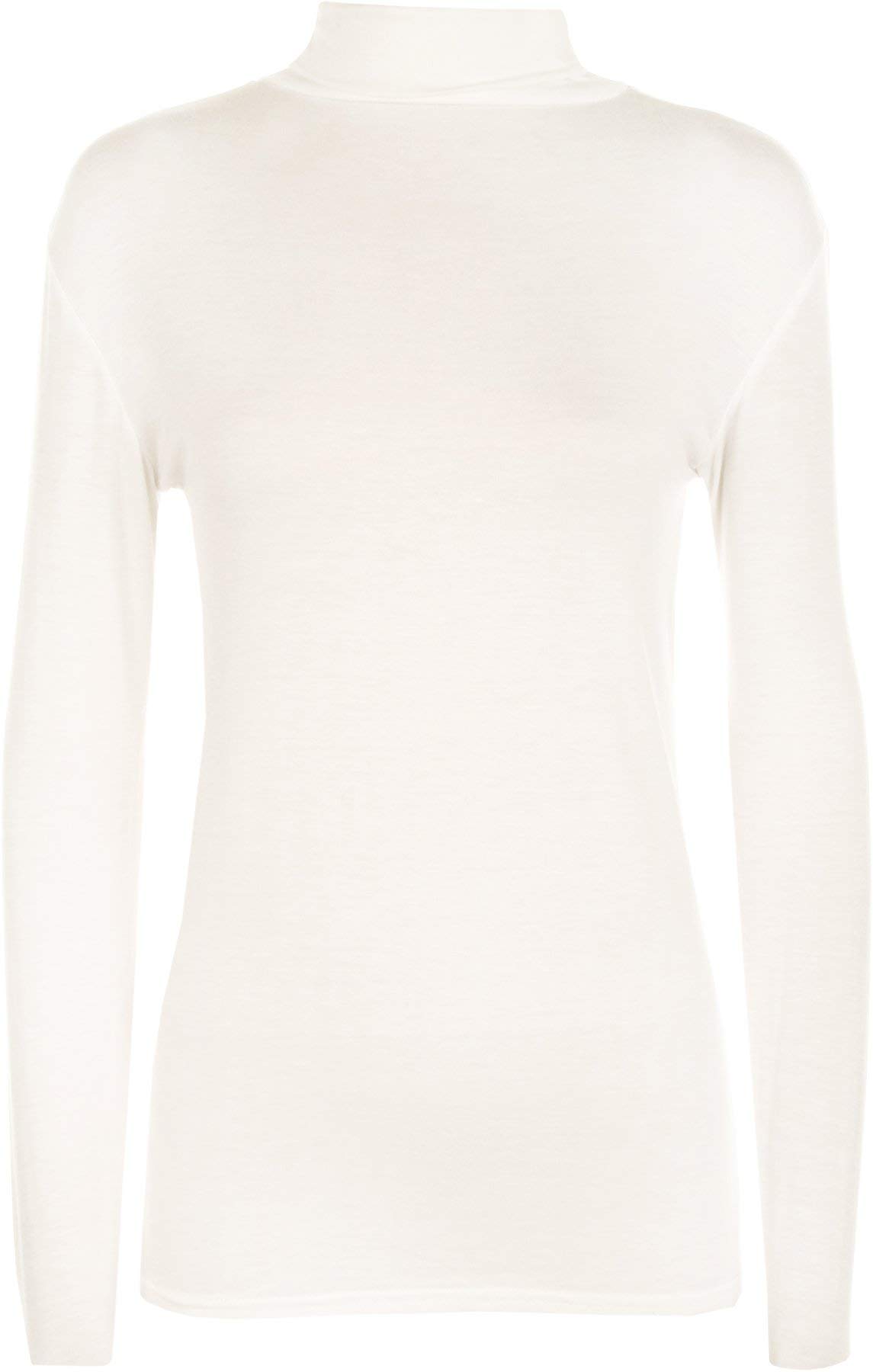 WearAll New Ladies Turtle Neck Long Sleeved Stretch Plain Polo Top - Cream 12-14