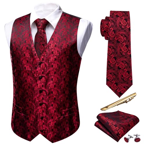 Image of Barry.Wang Men's Suit Vest Formal /Leisure Paisley Jacquard Silk Tie Pocket Square Waistcoat Set Wedding 5PCS