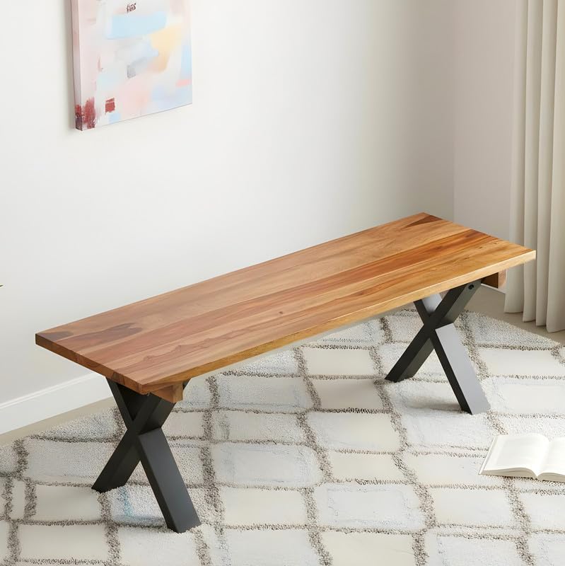 Ikiriya Stylish Tula Sheesham Wood Minimalist 3 Seater Bench, Teak Finish (48x16x18 Inches, 1 Yr Warranty)-image-43