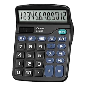 Comix Desktop Calculator 12 Digit with Large LCD Display and Big Button, 12 Digits Baisc Calculator, Solar Battery Dual Powered, for Office Home School C-1832 (Black)