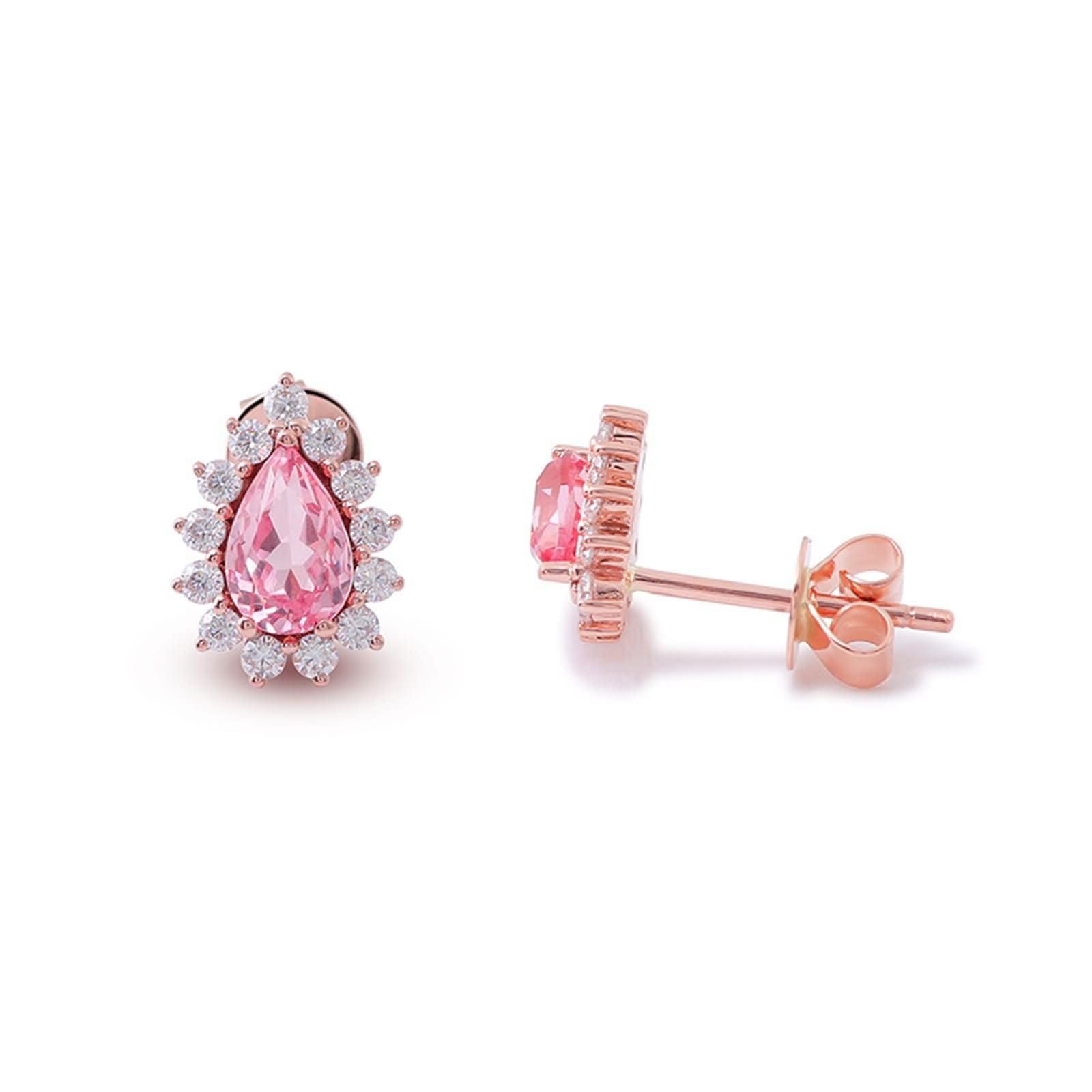 Rosegold 375/585 / 750 Ohrringe Hochzeit für Damen, Wassertropfen mit Moissanit, Ohrschmuck Damen Rosegold