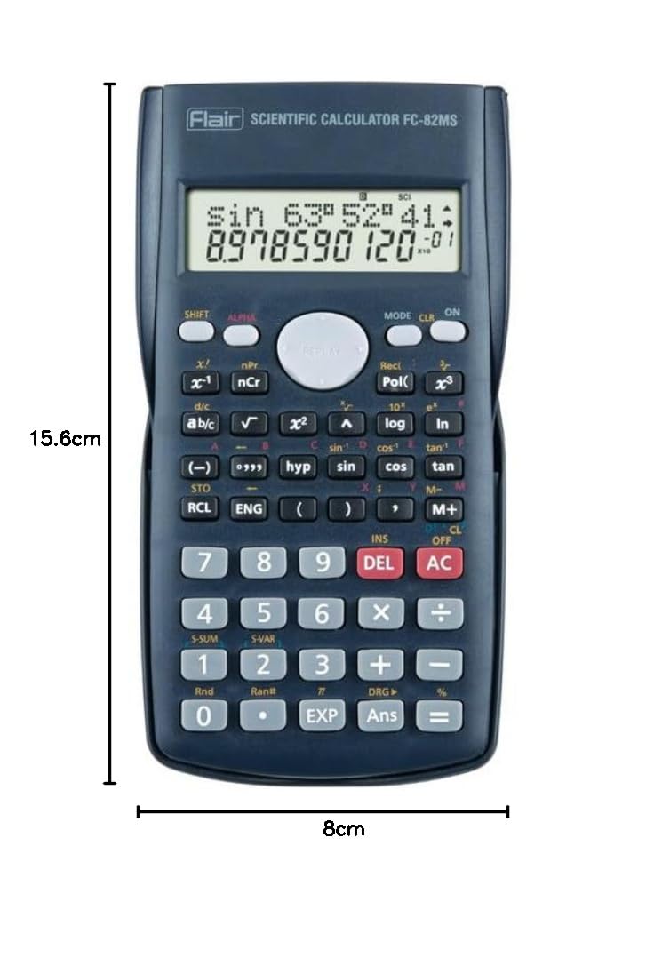 Flair FC-82MS Scientific Series Calculator | 240 Functions with 40 Scientific Calculations | Two Line Display | Square Root Function | 10 + 2 Digits Calculator | Sliding Hard Cover | Black, Pack of 1 Flair FC-82MS Scientific Series Calculator | 240 Functions with 40 Scientific Calculations | Two Line Display | Square Root Function | 10 + 2 Digits Calculator | Sliding Hard Cover | Black, Pack of 1