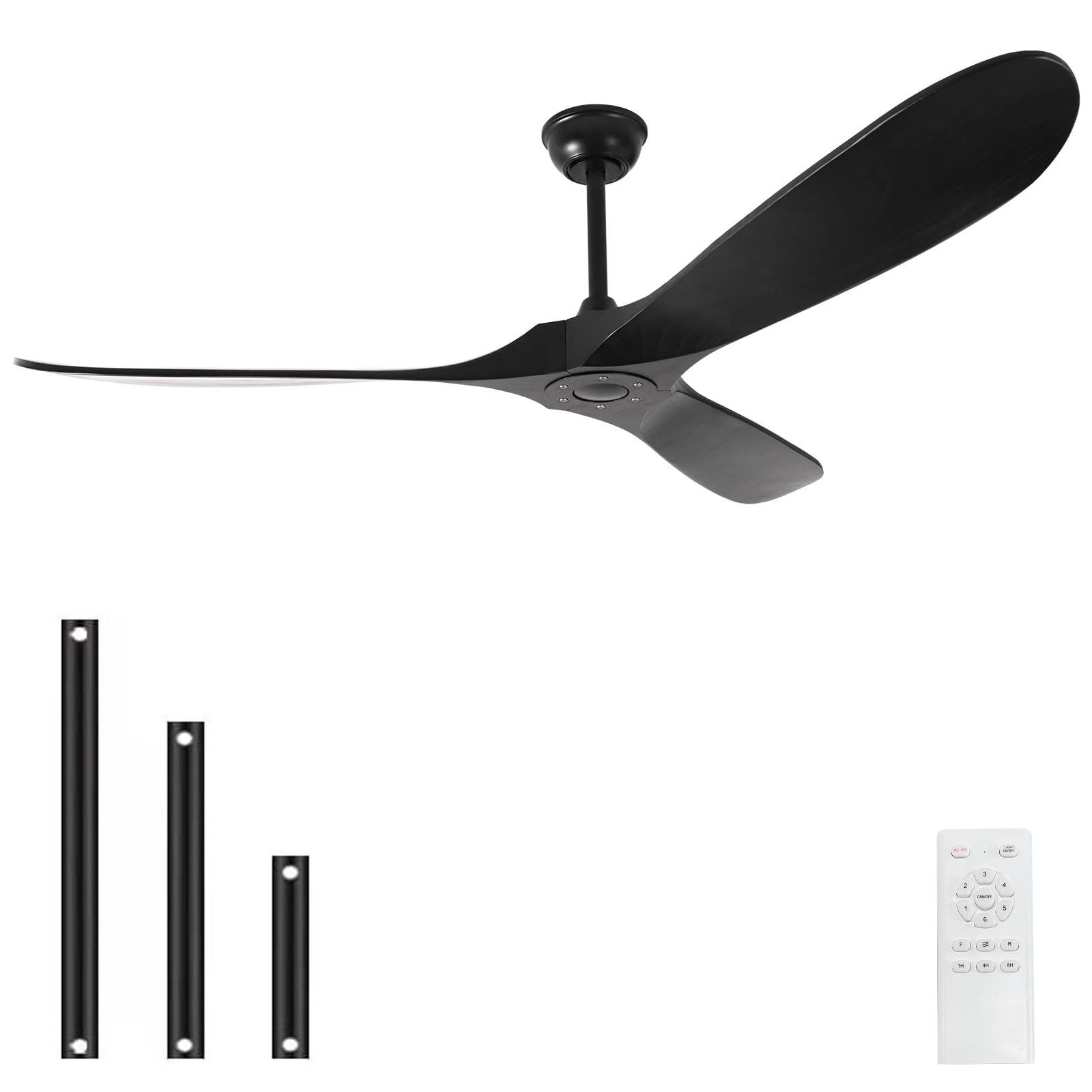 YOZZAN 60'' Solid Wood Ceiling Fans without Light,Black Ceiling Fan with Quiet and Large Airflow DC Motor,Outdoor Ceiling Fan for Patio,Garage,Bedroom