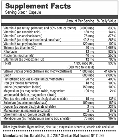 Miniatura 4 de BariatricPal Paquete de vitaminas bariátricas de 90 días (multivitamínico ONE 1 por día! Cápsula con 18 mg de hierro y citrato de calcio masticables
