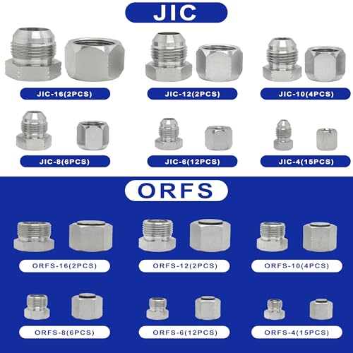 Image of 164pcs JIC and ORFS Master Industrial Hydraulic Cap and Plug, Hose Tube and Pipe Fitting Kit Cap and Plug Kit, Precision Threading in ORFS Sizes 4 6 8 10 12 16 and 37 Dash Sizes 4 6 8 10 12 16