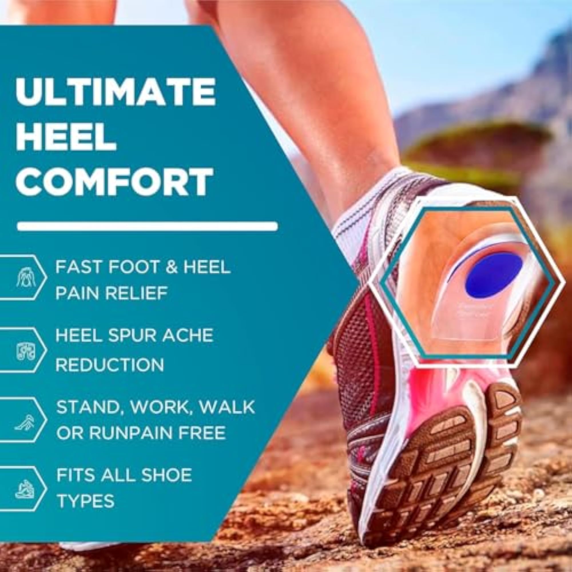 Gel Heel Cups for Heel Pain Support, Silicone Pads