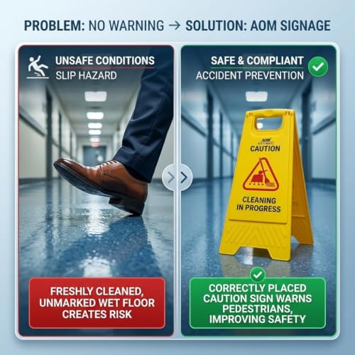 Image of Cleaning in Progress Caution Sign Board - Foldable ABS Plastic Safety Warning Stand for Floor Cleaning Areas, Indoor & Outdoor Use
