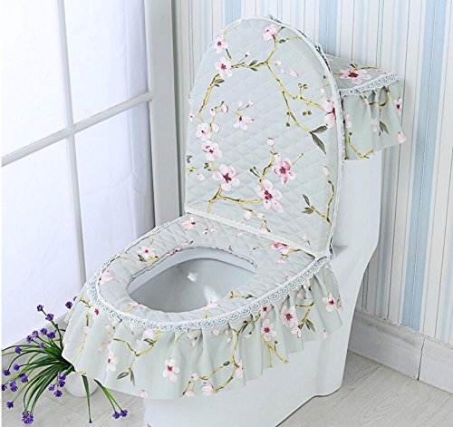 ZFF Toilettenmatten Anti-Rutsch-Matten Badezimmer dreiteiligen Reißverschluss Spitze Stoff doppelseitige WC-Sitzkissen WC-Sitzkissen (Color : I)