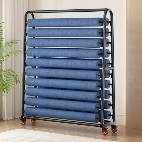 20 Rolls Commercial Fabric Storage Rack with Adjustable Hanging Rod, Movable Heavy Duty Steel Organizer Holder with Wheels for Vinyl Spool / Leather Roll / Window Film / Wallpaper Displays(180x45x170c
