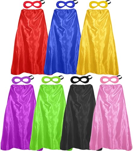 Superhero Capes and Masks for Adults Bulk-Men Women Super Hero Costume Halloween Dress Up Party Favors -7 Pack