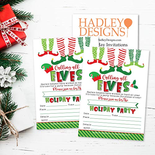 25 Winter Holiday Party Invitations, Christmas Xmas Dinner Invite, Birthday Baby Bridal Shower Festive Event Themed Card Ideas, Red White Kids Adults Elf Bday Supplies, Printable Template #TOP4