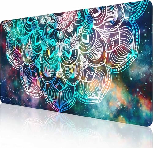 マウスパッド オフィスデスクマット 大型ゲーミングキーボードパッド ステッチエッジ 洗濯可能 滑らかな表面コントロール & 正確 拡張コンピューターマウスマット (31.5 x 11.8インチ) - ブラック コズミックコンステレーションマジック