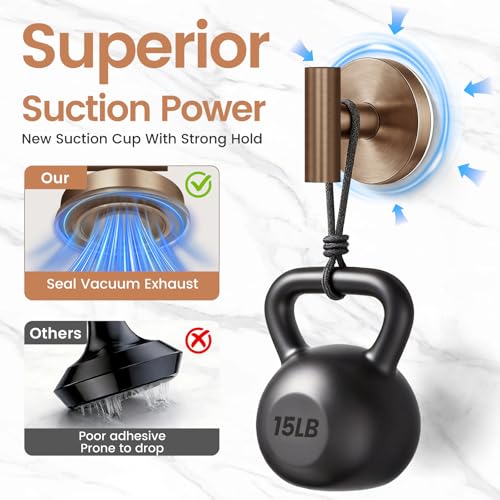 Image of BKV Suction Cup Hooks for Glass Window, Mirror,Heavy Duty Shower Hooks for Inside Shower,Reusable Suction Towel Hooks for Bathroom Wall-Strong Suction & No Drill(2 Pack,Champagne Bronze)