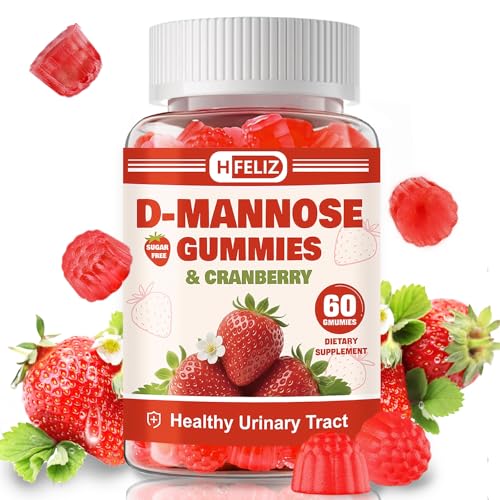 HFELIZ D Mannose with Cranberry Gummies D-Mannose Supplements 1300mg for Women Support Natural Urinary Tract & Bladder Health Sugar-Free 60 Count