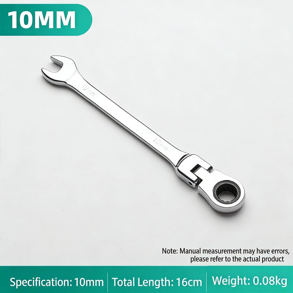 1 pcs Dual-Purpose Ratchet Wrench, Active Head 10mm Flex Head Ratcheting Wrench, Anti-slip Anti-bending Ratchet Tools, for Home Improvement, Auto & Mechanical Repairs, Bicycle Maintenance