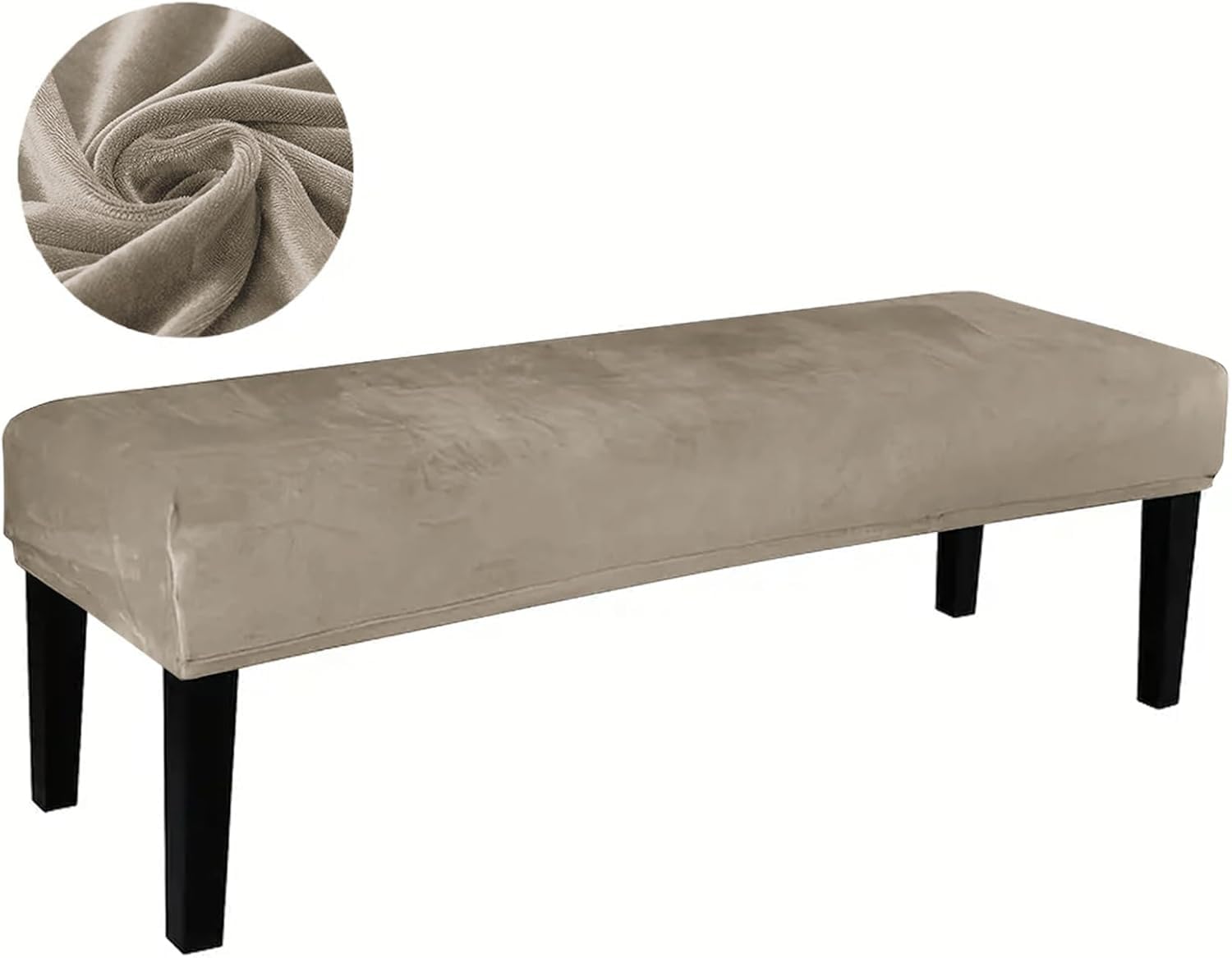 Fzkun Champagne Dining Bench Cover With Elastic Bottom - Stretch Velvet Bench Cushion Slipcover Washable Removable Rectangle Stool Cover Bench Seat Protector For Dining Room Kitchen Living Room (Champagne)