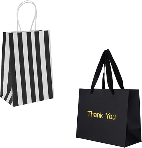 50 bolsas pequeñas a rayas negras de 5.25 x 3.25 x 8 pulgadas + 25 bolsas pequeñas de regalo de agradecimiento de 8.6 x 3.9 x 7 pulgadas