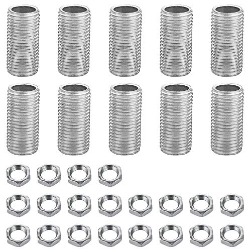 Image of Lamp Pipe Nipple Kit, Including M10 30 mm /1.2 inch Length Nipples and M10 Nut Thickness 3mm / 0.12 inch, Zinc-Plated, 10 Pack