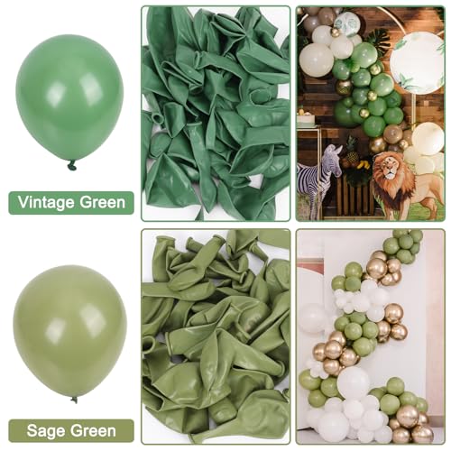 Image of RUBFAC 129pcs Vintage Green Balloons Different Sizes 18 12 10 5 Inches Sage Green Latex Balloon Garland Arch for Masquerade Party Decorations Birthday Baby Shower Wedding Party Supplies