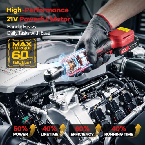 Image of 3 /8 inch Cordless Ratchet Wrench, Power Ratchet Tool Set, 60 Ft-Lbs(80N.m) Electric Ratchet Wrench with 2 * 2000mAh Lithium Batteries, 7 Sockets, LED Light, 1 /4 inch Adapter, 3 inch Extension Bar
