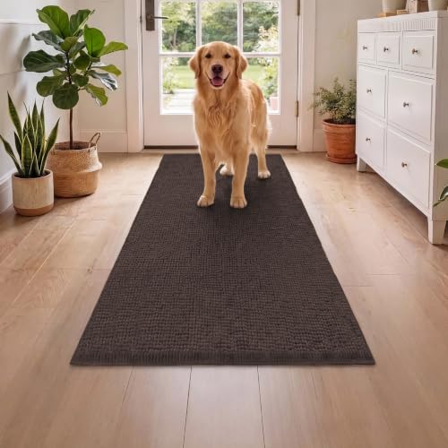 Image of H.VERSAILTEX Dog Door Mat Absorbent Dirt Trapper Non Slip Quick Dry Washable Chenille Pet Bed Mat for Mud Dogs Indoor and Outdoor(Chocolate, 24 inch x 60 inch)