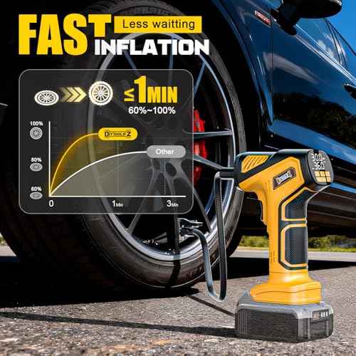Image of DIYtoolifz Cordless Tire Inflator Air Compressor Compatible with Dewalt 20V Battery (Tool Only), 150 PSI Portable Car Air Pump with Digital Pressure Gauge, Automatic Shut Off, LED Light
