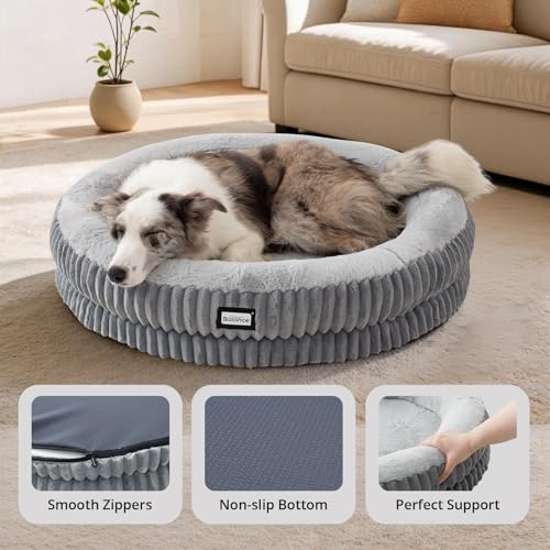 Image of BALANCE Donut Dog Bed, 36 Inches Round Dog Bed Large Size Dogs Washable, Orthopedic Calming Dogs Beds for Kitten, Fluffy Plush Faux Fur Pet Bed with Anti-Slip Bottom