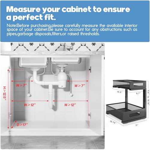 Image of 2-Pack Under Sink Storage Organizer, Large 2-Tier Elegant Mesh Pull Out Shelf for Kitchen and Bathroom Cabinet Organization, L-Shaped and Adjustable Height Design,Patent Pending-Black
