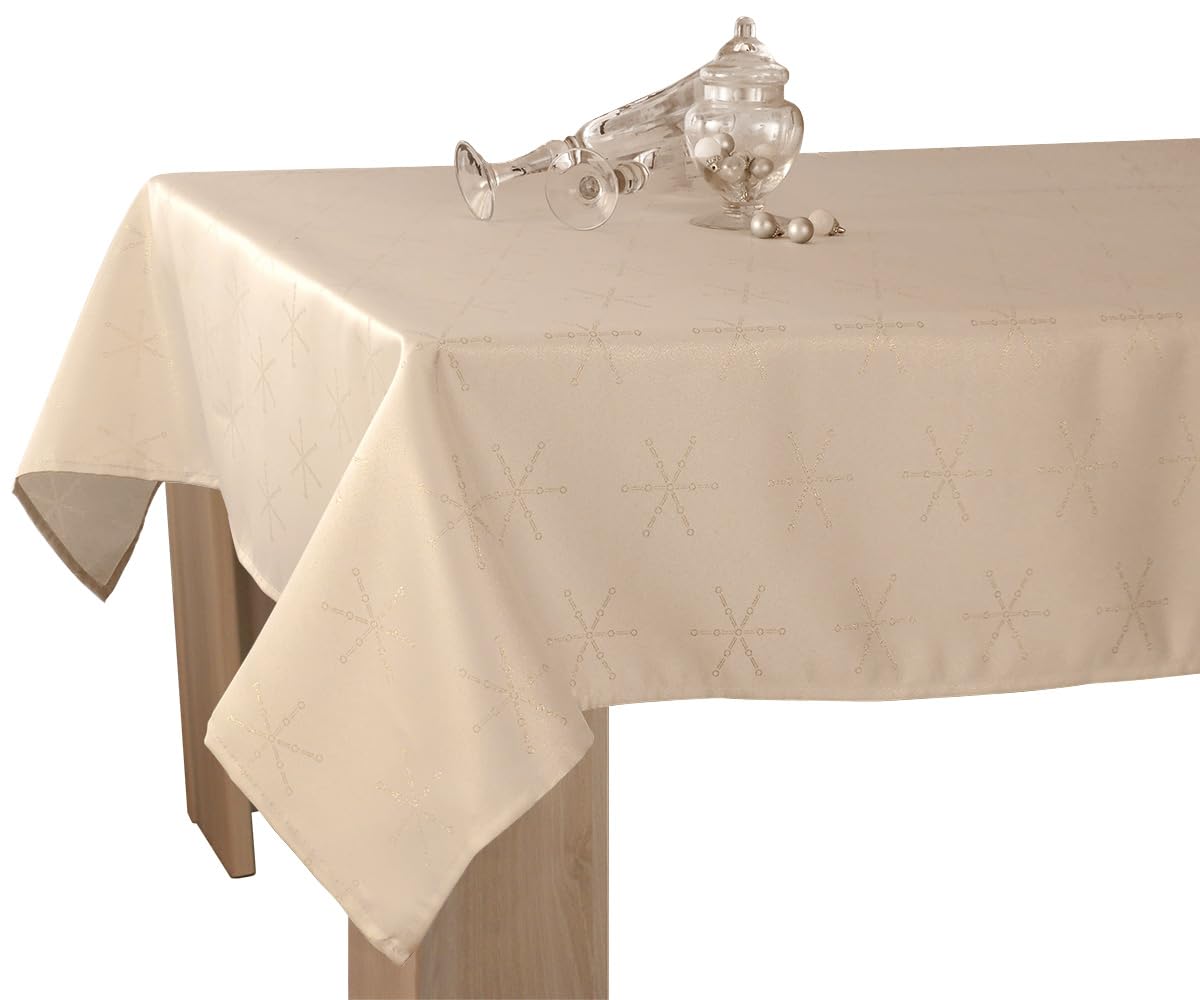 Nappe Lurex rectangulaire 150 x 300 cm crème or nappe entretien facile
