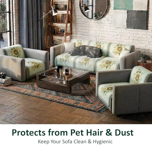Image of Kuber Industries 5 Seater Sofa Cover | Slipcover for Living Room | Thick & Cozy | Non-Slip Comfort Sofa Cover Set | Paradise 1137 Number - Olive Green