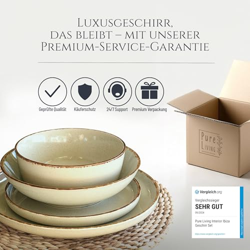 Steingut Geschirrset 6 Personen Rustic 24 tlg. TESTSIEGER, Hochwertiges Landhaussttil Steingut Geschirr Set, Schüssel- und Teller Set, Tafelservice 6 Personen, Geschirrsets Pure Living in Mintgrün