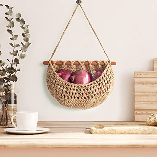 Hanging Fruit Basket, Potato And Onion Storage, Handmade Woven Jute Basket For Organizing, Boho Wall Baskets, Produce & Vegetable Keeper For Kitchen #TOP6