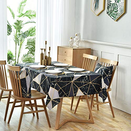 Nappe rectangulaire imprimé marbre noir 135x260cm pour table moderne