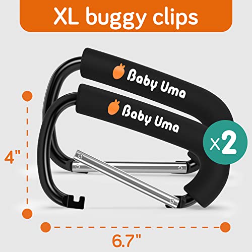 Baby Uma Xl Baby Stroller Hooks For Hanging Bags And Shopping (2 Pack) - Universal Stroller Clips And Hooks - Large Carabiner Stroller Accessories - Carry 11 Lbs Per Stroller Hanger - 6.7″ X 4″ #TOP6