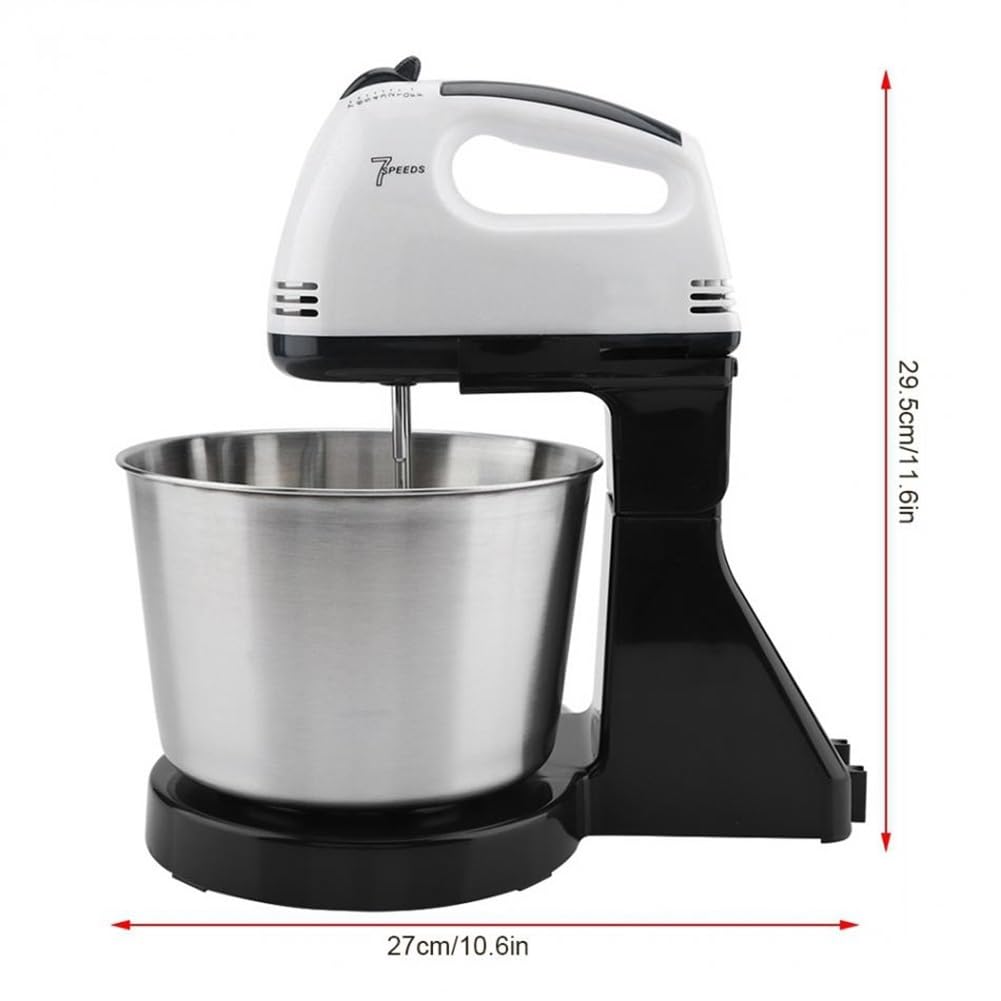 Robot kuchenny, mikser ręczny, 150 W, 2 l, 7 prędkości, regulowany stojak, trzepaczka z 2 mieszaczami, 2 hakami do ciasta, do pieczenia ciast w kuchni (kolor: czarny)