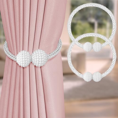 Image of 4Pack Magnetic Curtain Tiebacks, Curtain Tiebacks Buckles Holdbacks Holder Hooks Clip,Decorative Drape Handmade Curtain Tie Back(White)