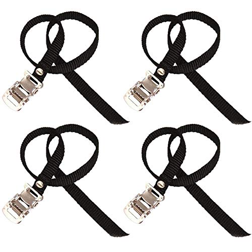 4 Pcs Bikes Pedal Toe Straps Universal Toe Clips Straps with Clamp Lock for Outdoor Cycling and Indoor StationaryBlack