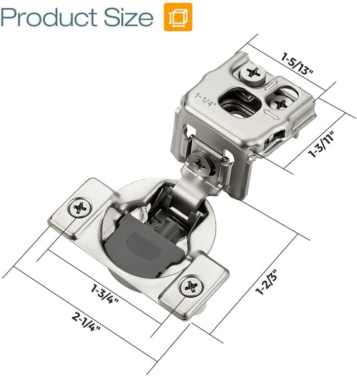 2 Pack 1 Pair 1-1/4 inch Overlay Soft Close Cabinet Hinges for Kitchen, Stainless Steel Three-Way Adjustable, Concealed Self-Closing Door Hinges
