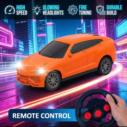 Image of Gooyo GY-448JM Rechargeable Remote Control Car Toy | Orange Color, Power Source: Lithium Rechargeable Battery for Car (Included) & 2xAA Battery for Remote Controller (Not Included)
