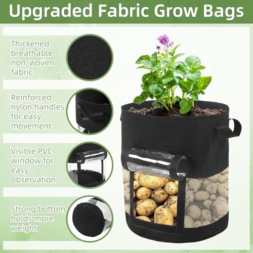 6 Pack 7 Gallon Visible Potato Grow Bags, Thickened Nonwoven Fabric Pots Potato Growing Containers with Handles & Visible Flap, Plant Grow Bags for Growing Potatoes, Tomatoes, Flowers, and Vegetables - Thumbnail 3
