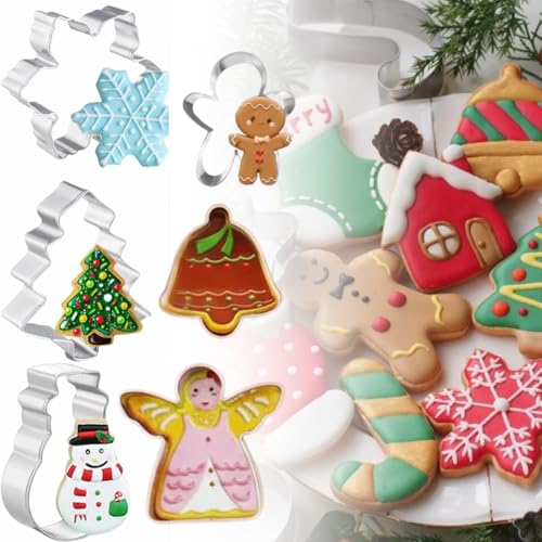 Cortadores de Biscoitos Natalinos, Kit com Formas de Árvore, Papai Noel, Boneco de Gengibre e Sino
